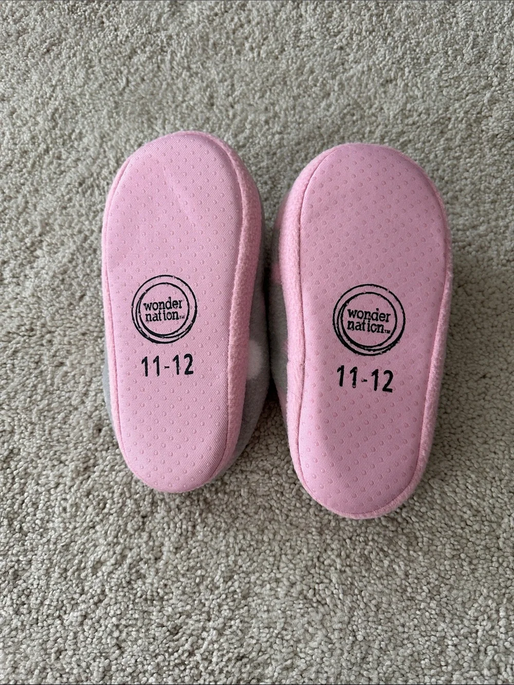 NWOT Girls' Pink & Gray Polka Dot Slippers with Pom-Poms